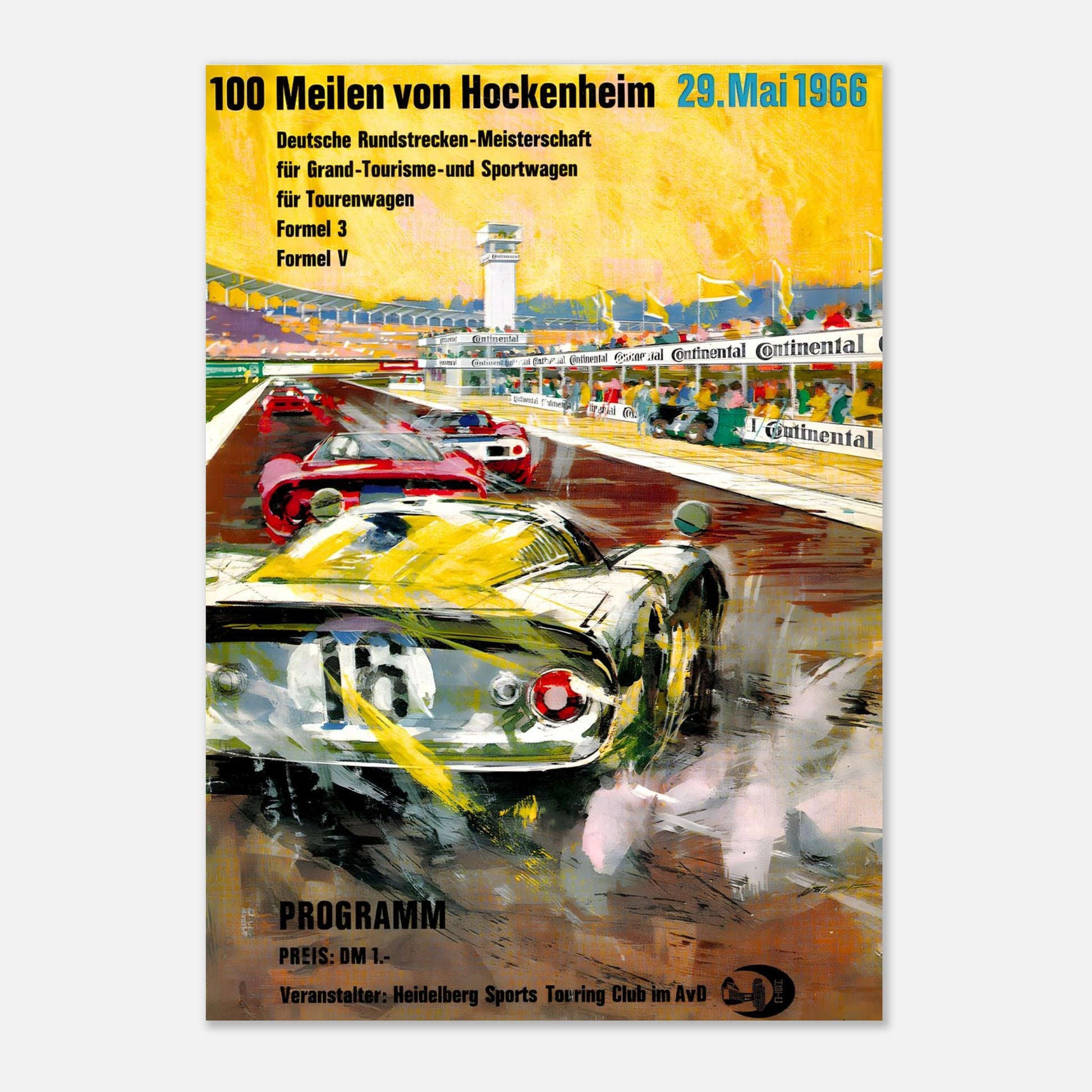 100 Meilen von Hockenheim - Hockenheimring - 1966 Retro Poster