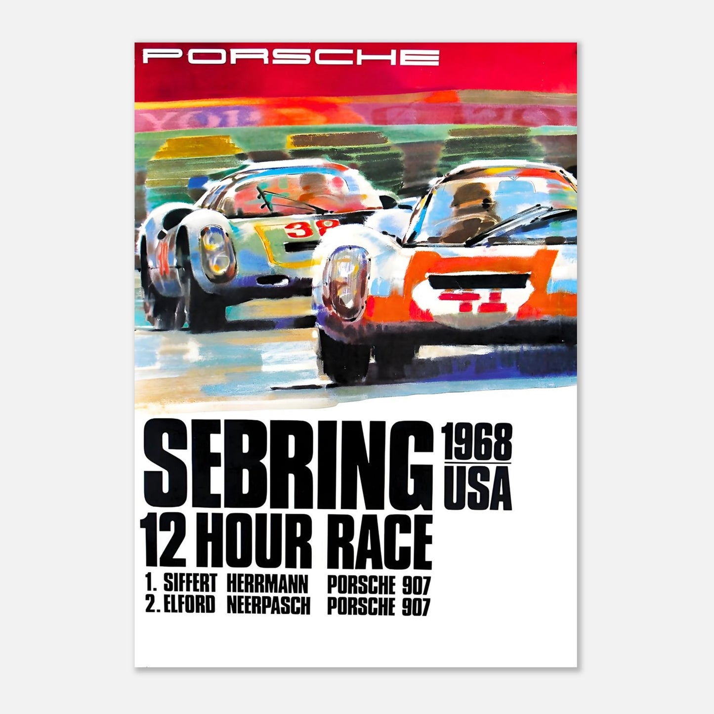 12 hours Sebring 1968 - Porsche Retro Poster