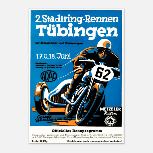 2. Stadtring-Rennen - Tübingen Retro Poster 1950