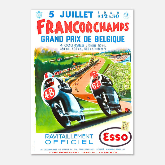 Belgian Moto Grand Prix Retro Poster 1959 - Spa Francorchamps