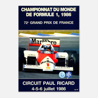 France F1 Grand Prix Retro Poster 1986 - Circuit Paul Ricard