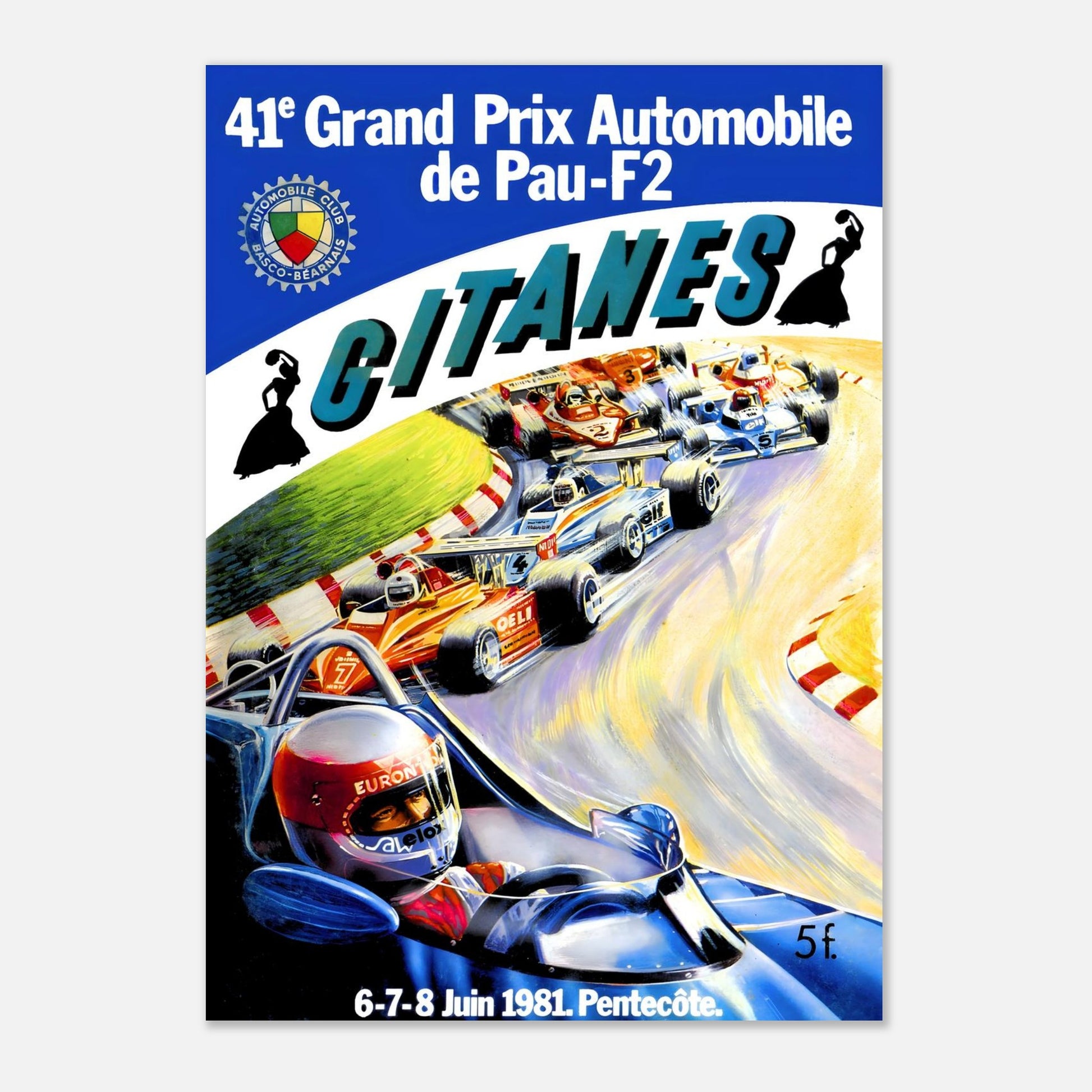 French F2 Grand Prix Retro Poster 1981 -&nbsp;&nbsp;Pau&nbsp;