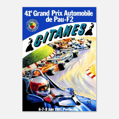 French F2 Grand Prix Retro Poster 1981 -&nbsp;&nbsp;Pau&nbsp;