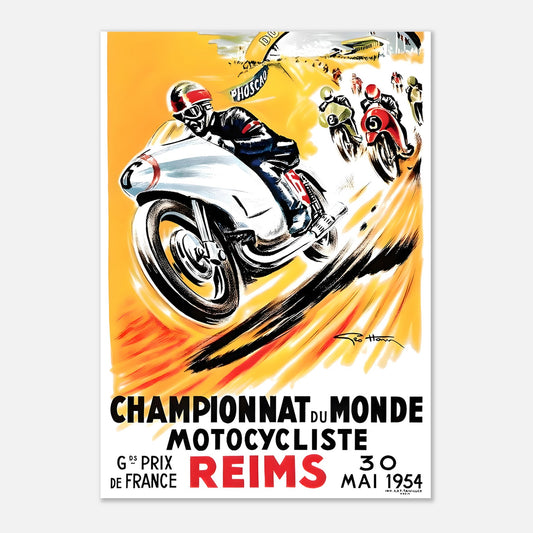 French Moto Grand Prix Retro Poster 1954 - Reims
