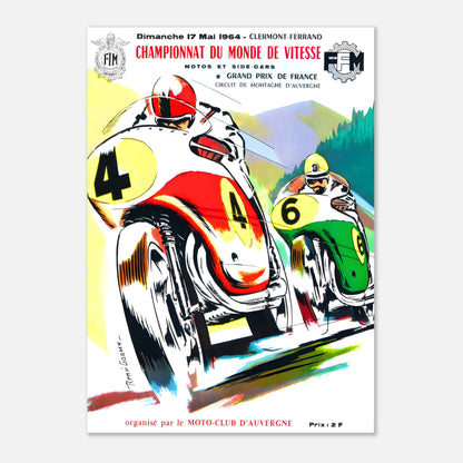French Moto Grand Prix Retro Poster 1964 - Clermont-Ferrand - Charade