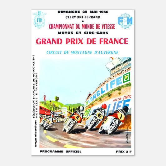 French Moto Grand Prix Retro Poster 1966 - Clermont-Ferrand - Charade