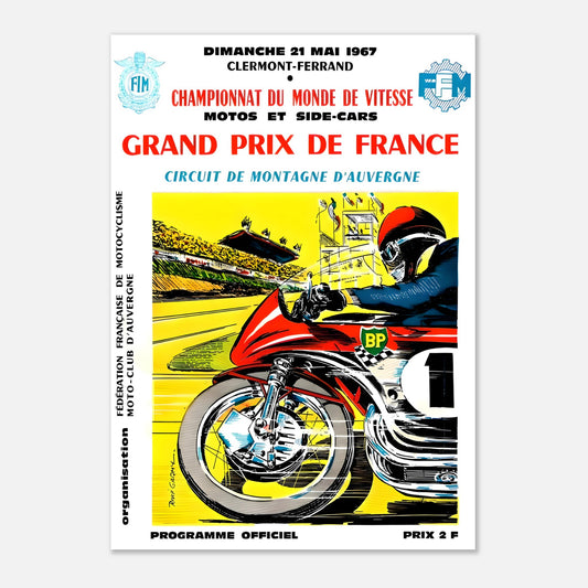 French Moto Grand Prix Retro Poster 1967 - Clermont-Ferrand - Charade