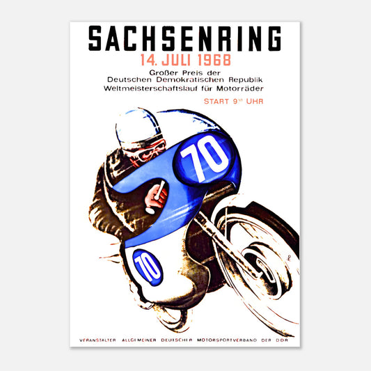 German Moto Grand Prix Retro Poster 1968 - Sachsenring