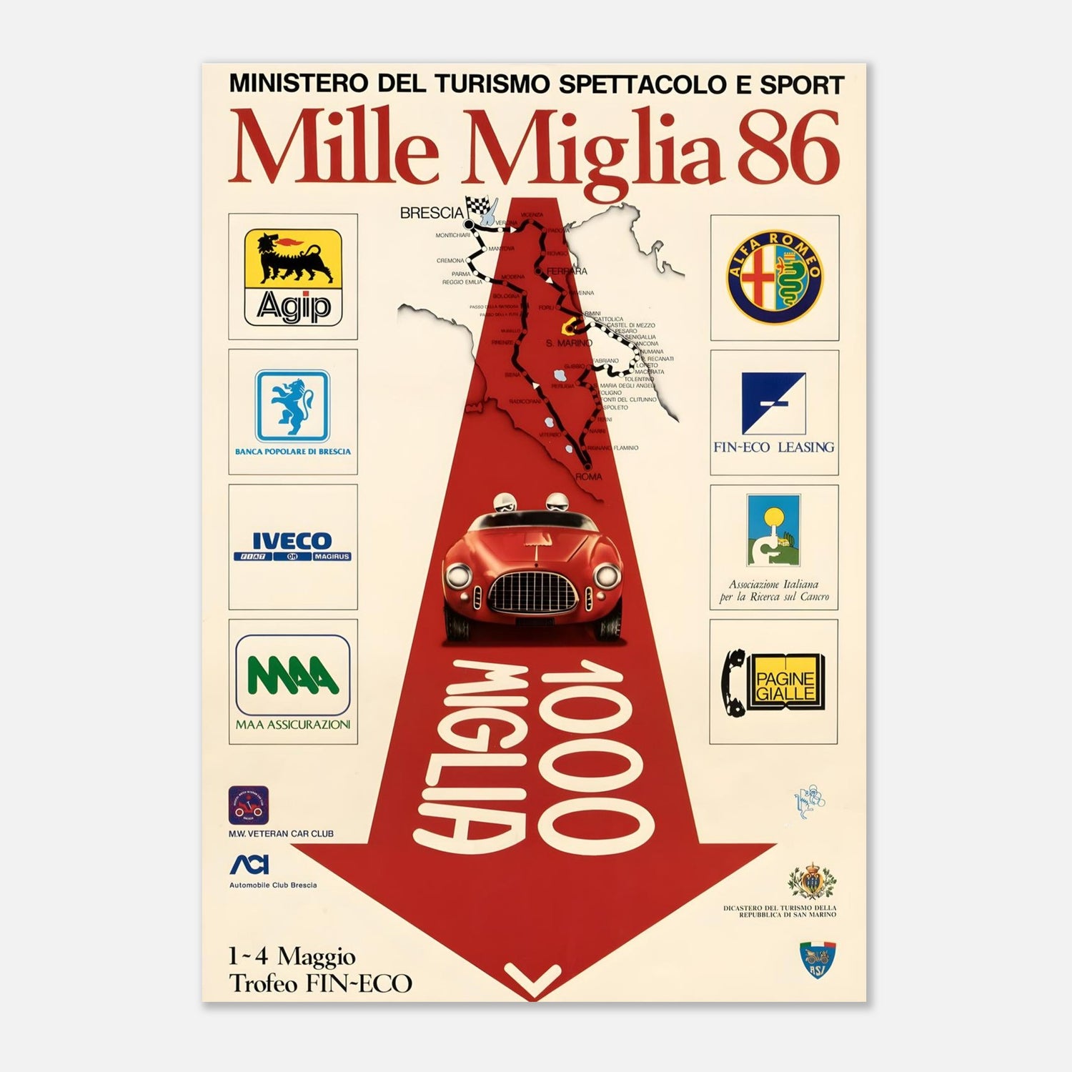 Mille Miglia 1986 Retro Poster