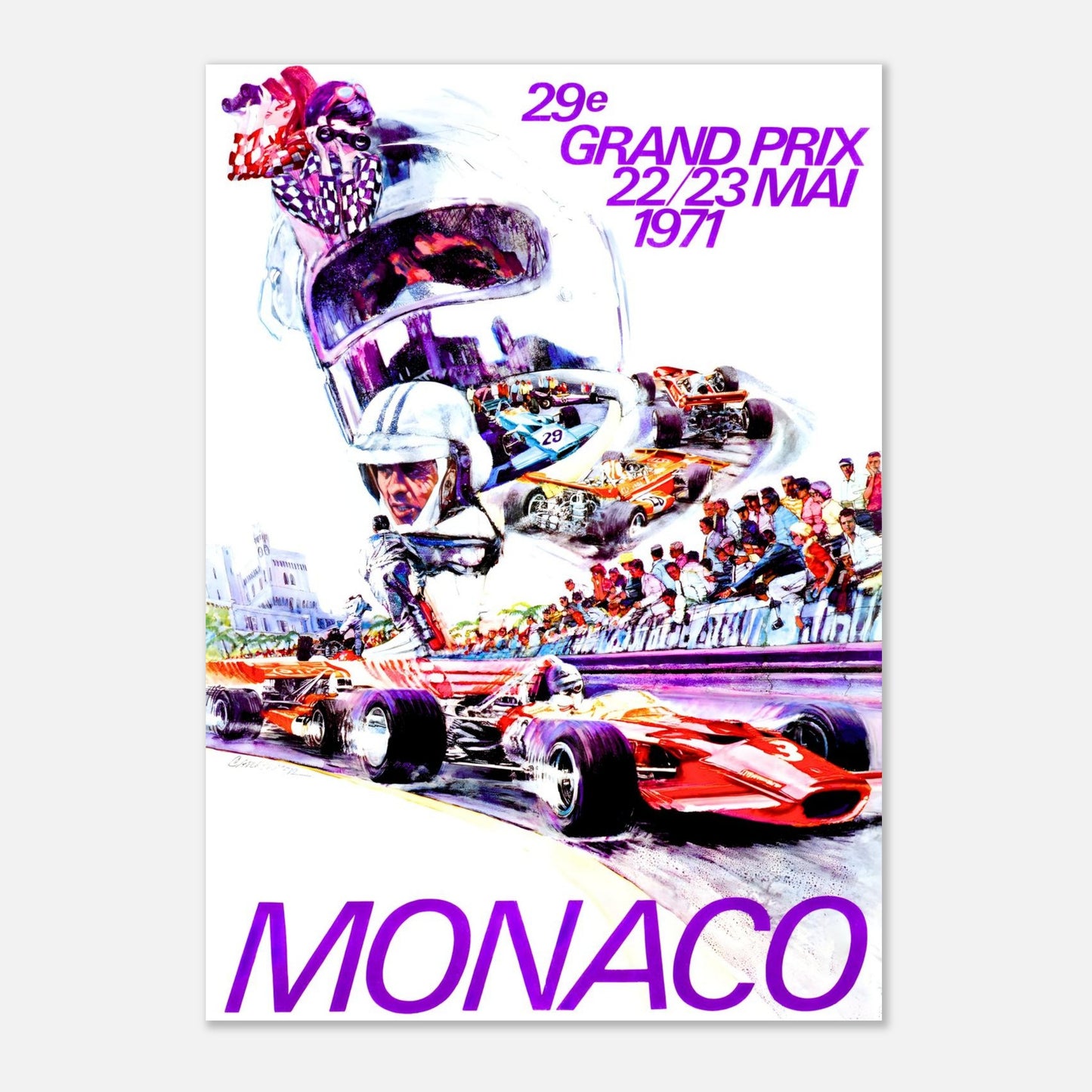 Monaco F1 Grand Prix Retro Poster 1971