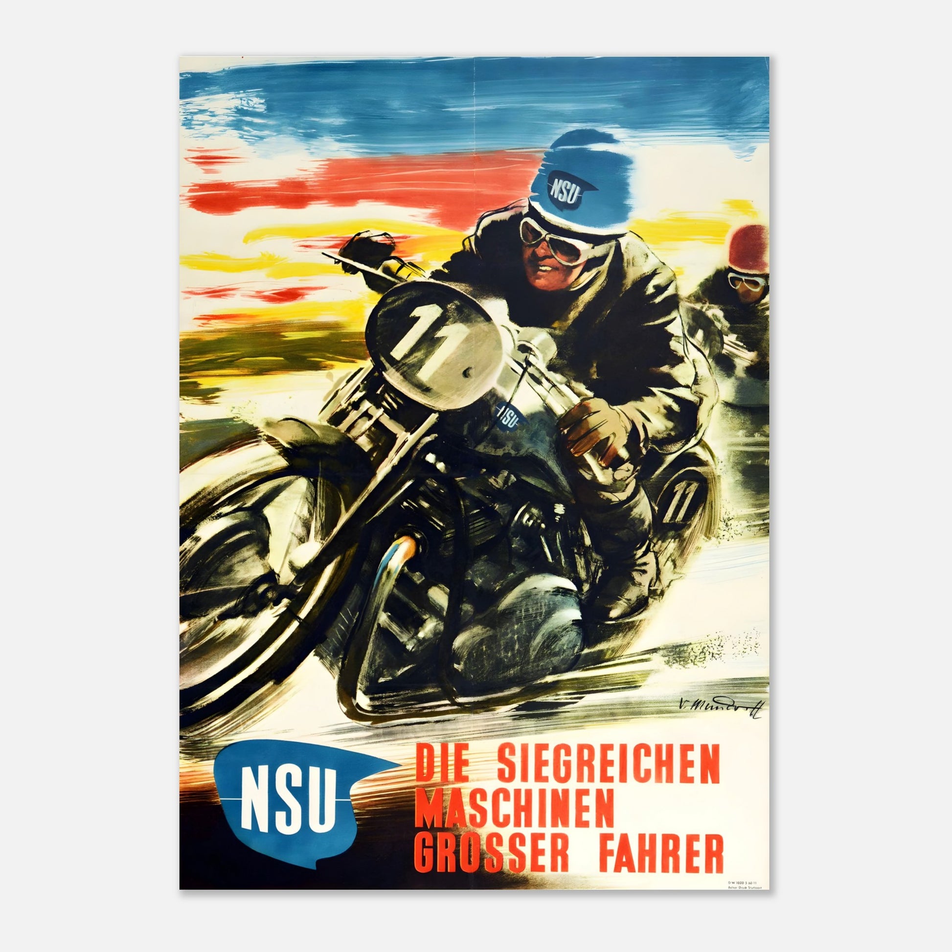 NSU Moto Grand Prix Retro Poster 1950s