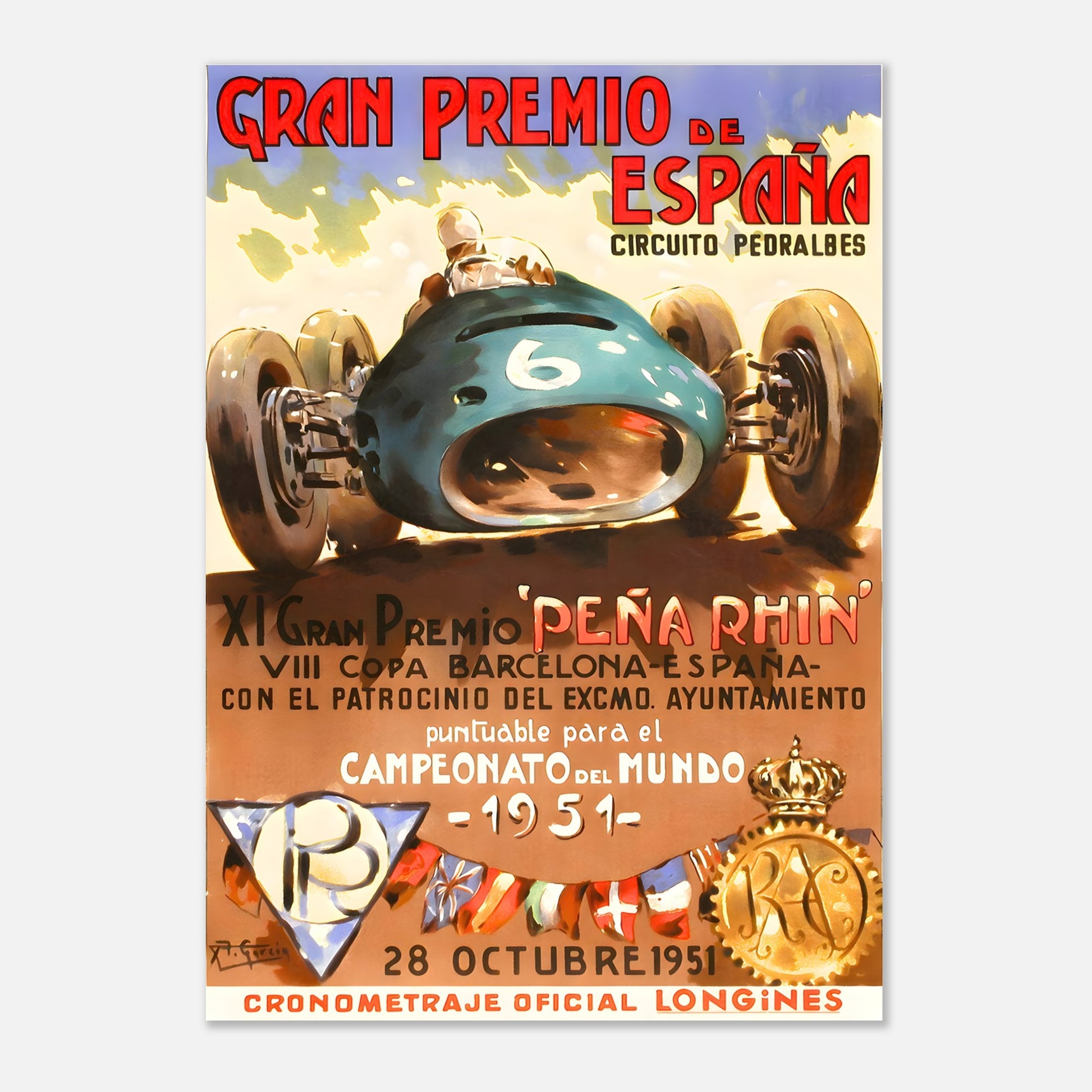 Poster 1951 - Spanish F1 Grand Prix - Circuito Pedralbes Barcelona