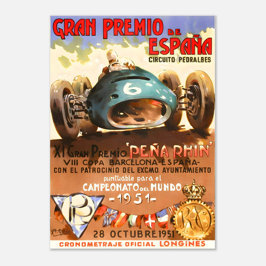 Poster 1951 - Spanish F1 Grand Prix - Circuito Pedralbes Barcelona