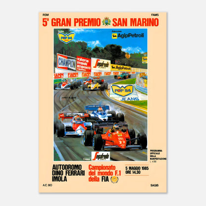 San Marino F1 Grand Prix - Autodromo Dino Ferrari Imola Retro Poster 1985